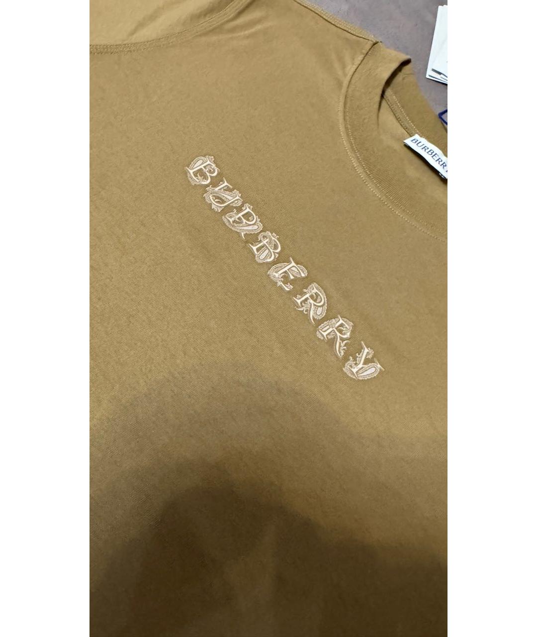 BURBERRY Коричневая хлопковая футболка, фото 2