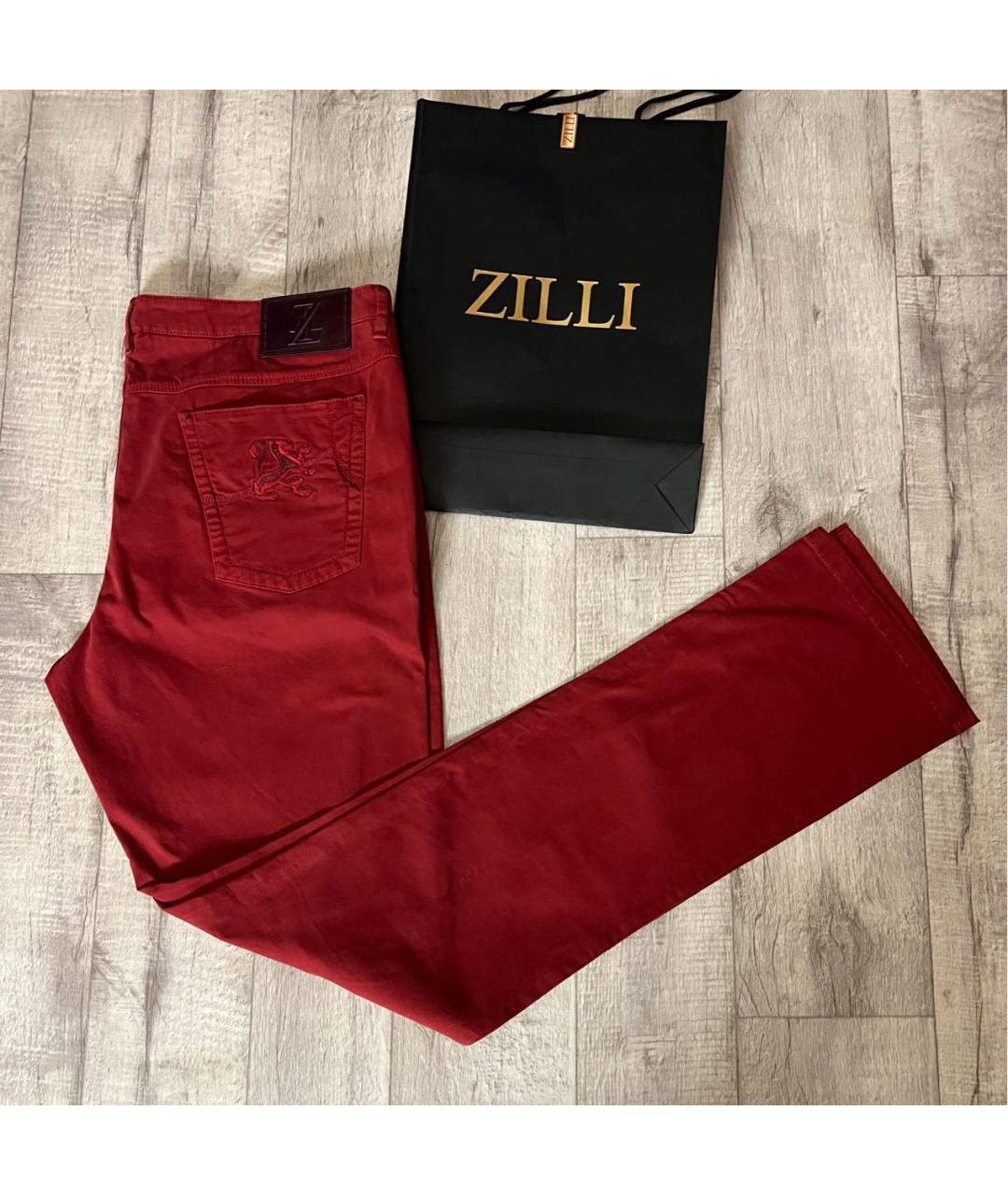 ZILLI Красные хлопко-эластановые прямые джинсы, фото 3