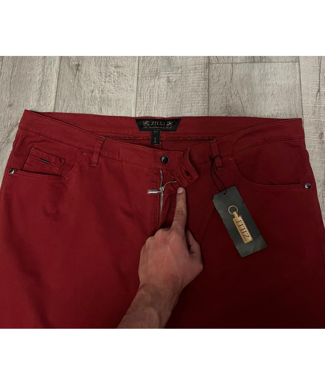 ZILLI Красные хлопко-эластановые прямые джинсы, фото 4