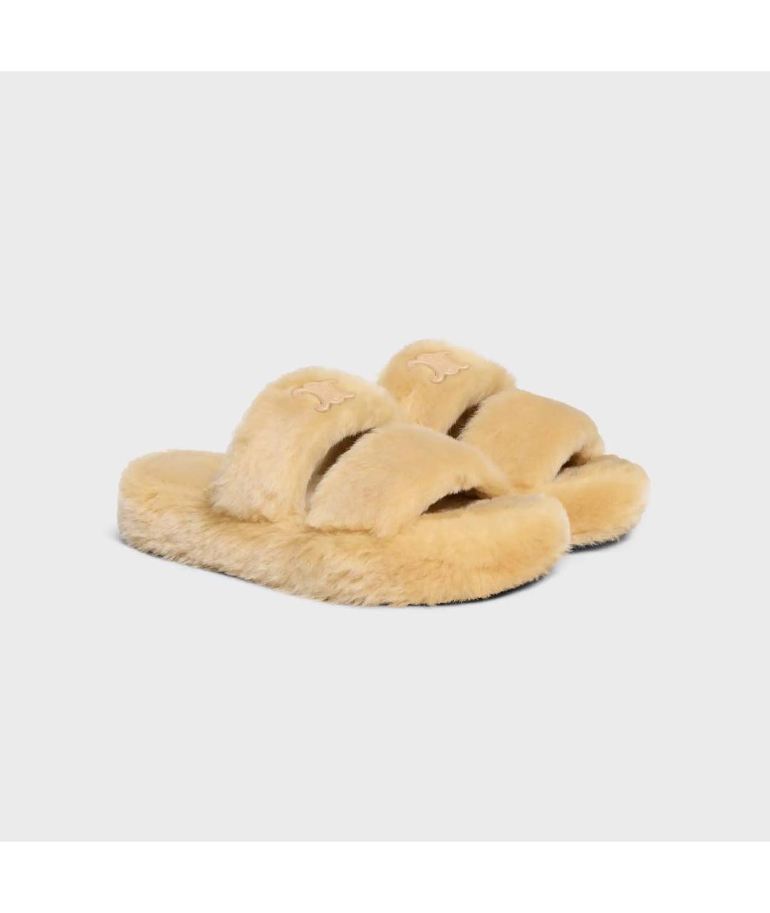 CELINE Бежевые текстильные шлепанцы, фото 2