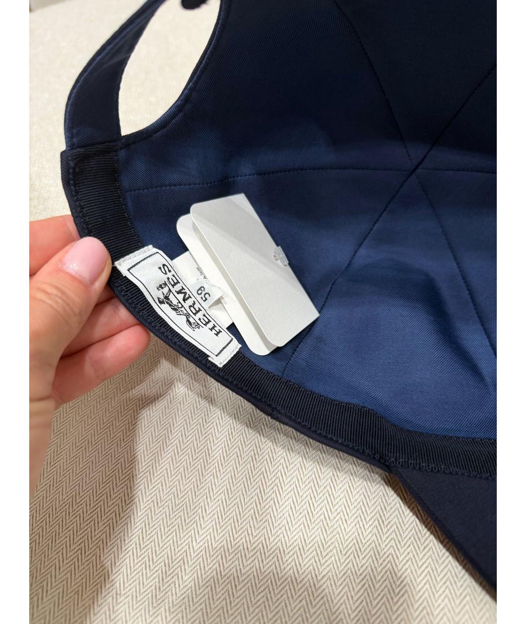 HERMES Темно-синяя хлопковая кепка, фото 4