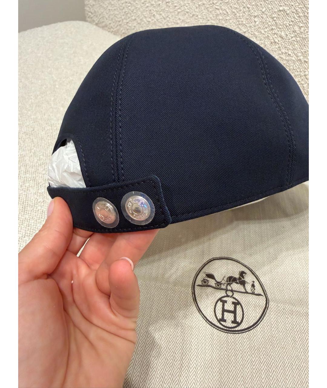 HERMES Темно-синяя хлопковая кепка, фото 2