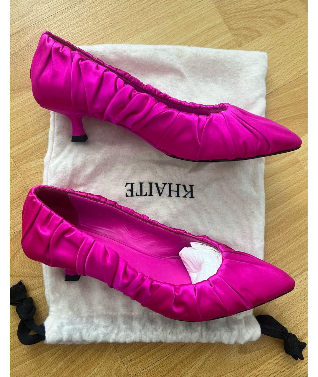 KHAITE Розовые текстильные лодочки на низком каблуке, фото 6