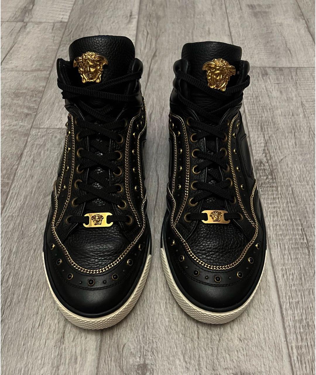 VERSACE Черные кожаные высокие кроссовки / кеды, фото 3