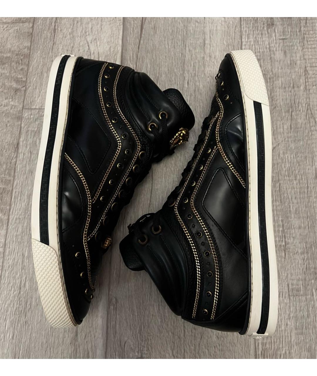 VERSACE Черные кожаные высокие кроссовки / кеды, фото 9