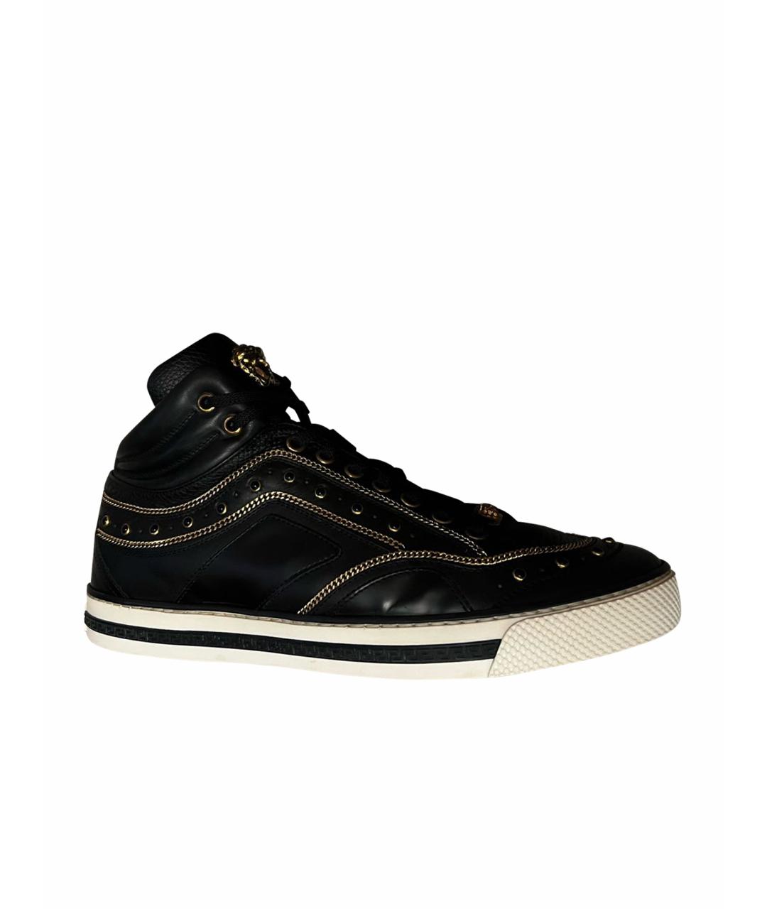 VERSACE Черные кожаные высокие кроссовки / кеды, фото 1
