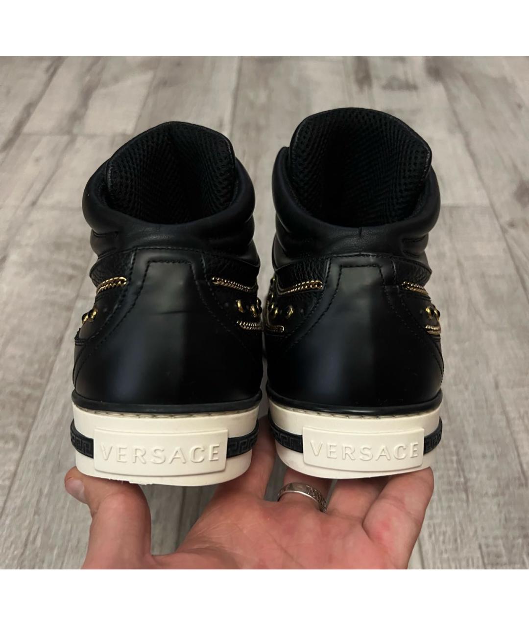 VERSACE Черные кожаные высокие кроссовки / кеды, фото 5