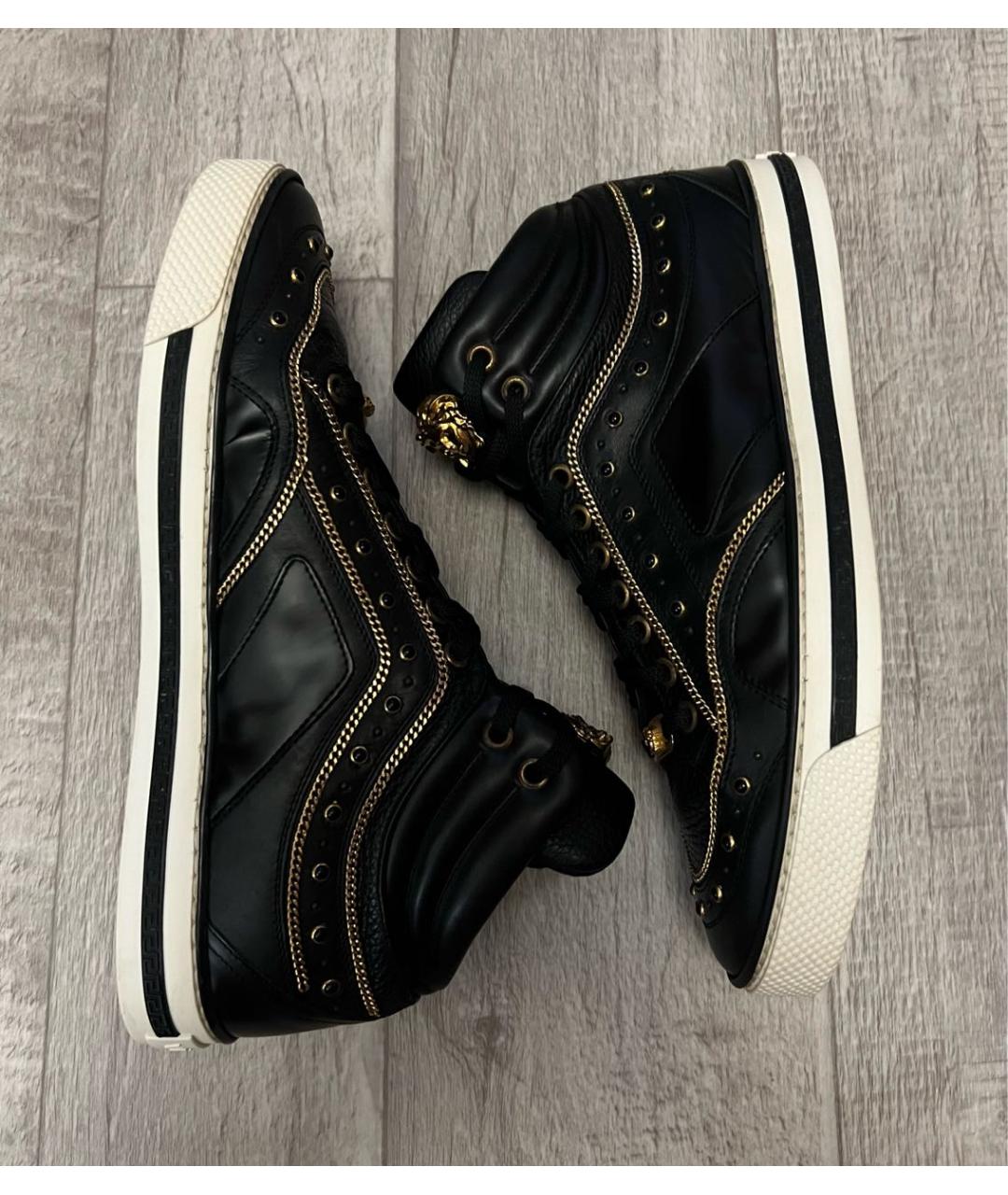 VERSACE Черные кожаные высокие кроссовки / кеды, фото 4