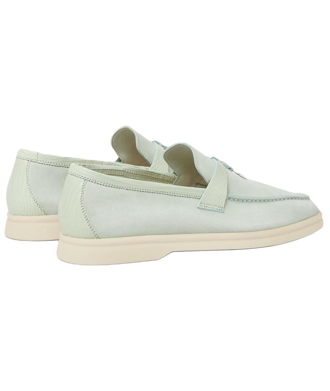 LORO PIANA Зеленые кожаные лоферы, фото 4