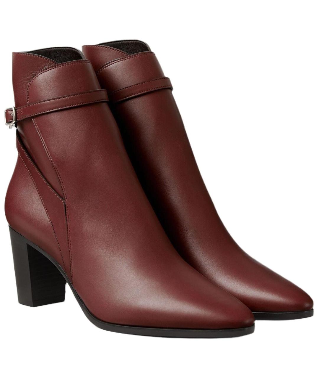 LORO PIANA Бордовые кожаные ботильоны, фото 3