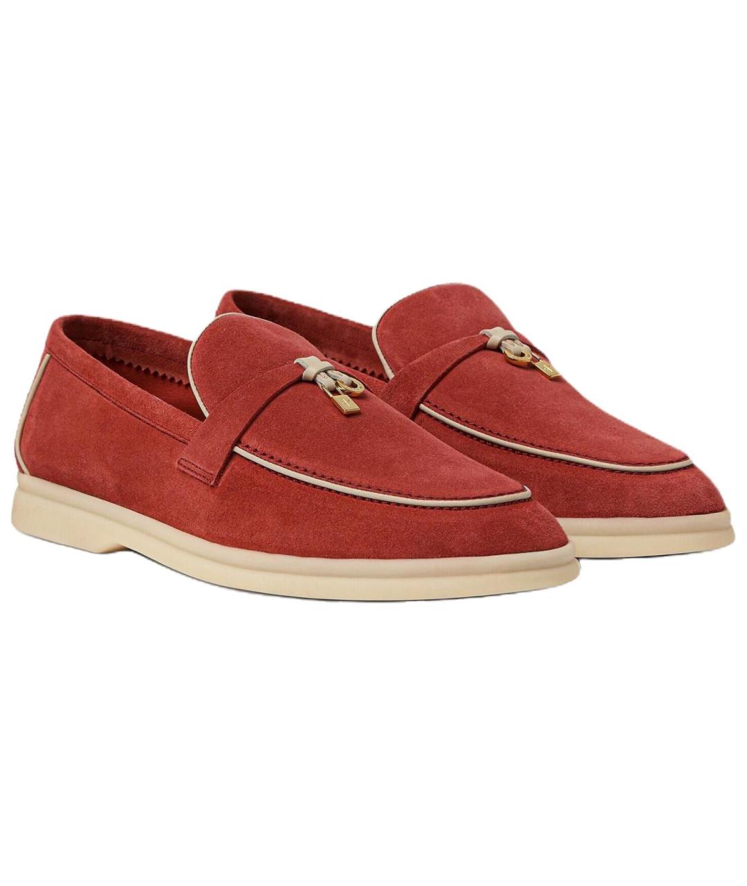 LORO PIANA Красные замшевые лоферы, фото 3