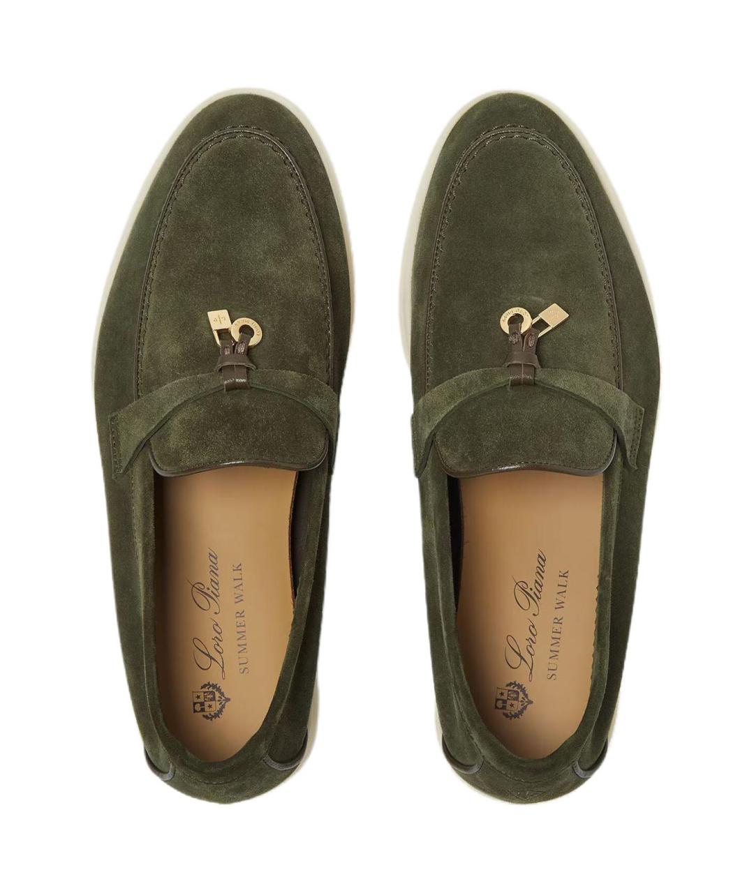 LORO PIANA Зеленые замшевые лоферы, фото 5