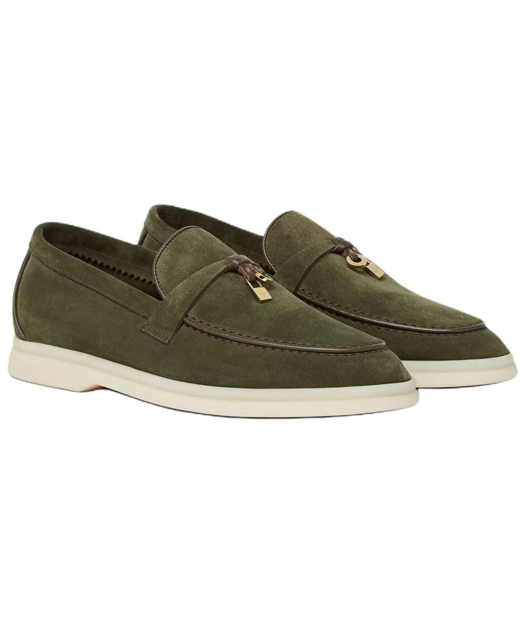 LORO PIANA Зеленые замшевые лоферы, фото 3
