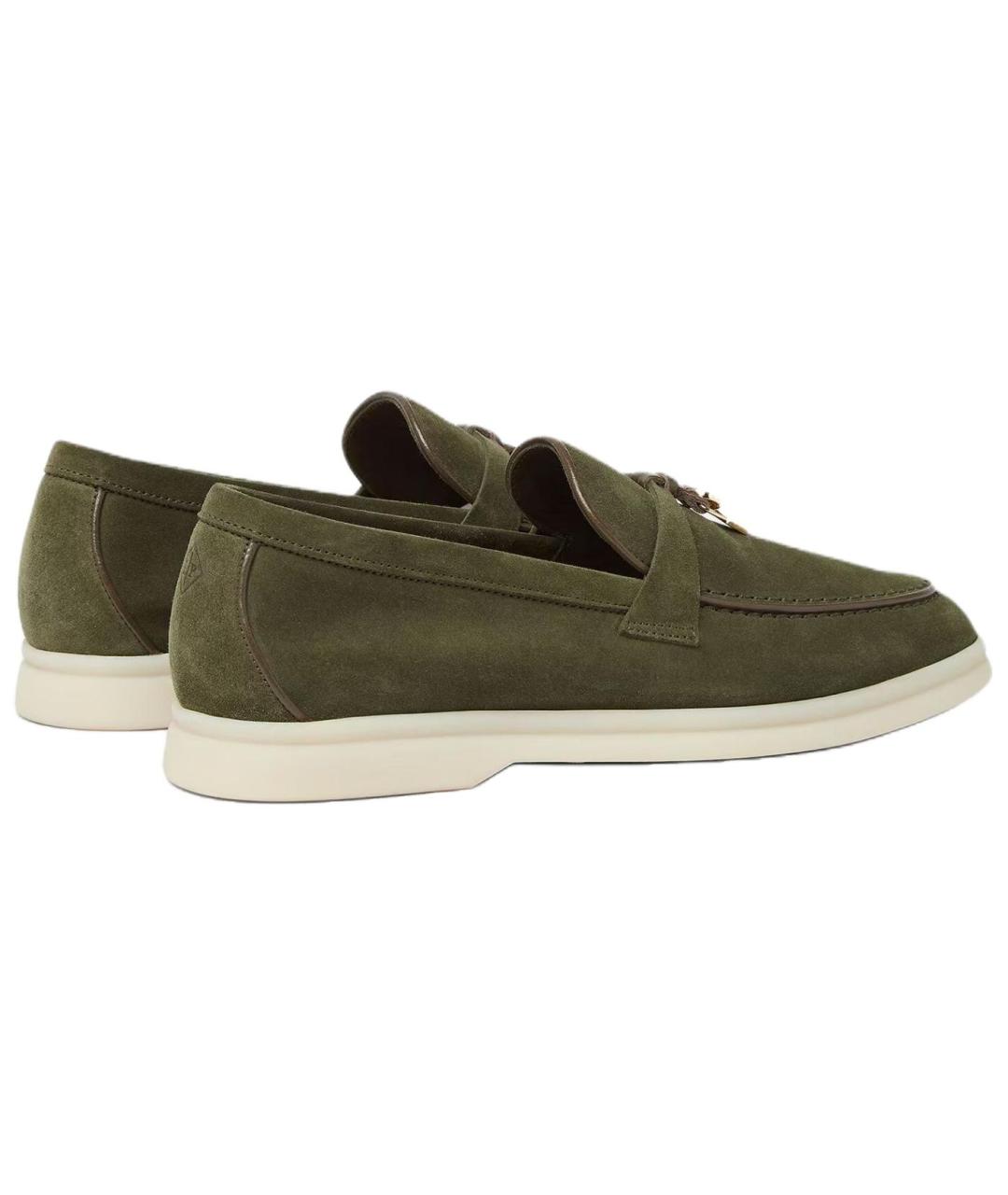 LORO PIANA Зеленые замшевые лоферы, фото 4