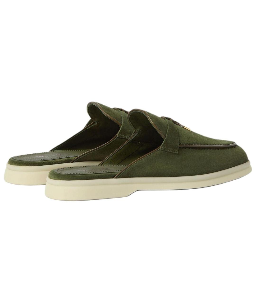 LORO PIANA Зеленые замшевые мюли, фото 4