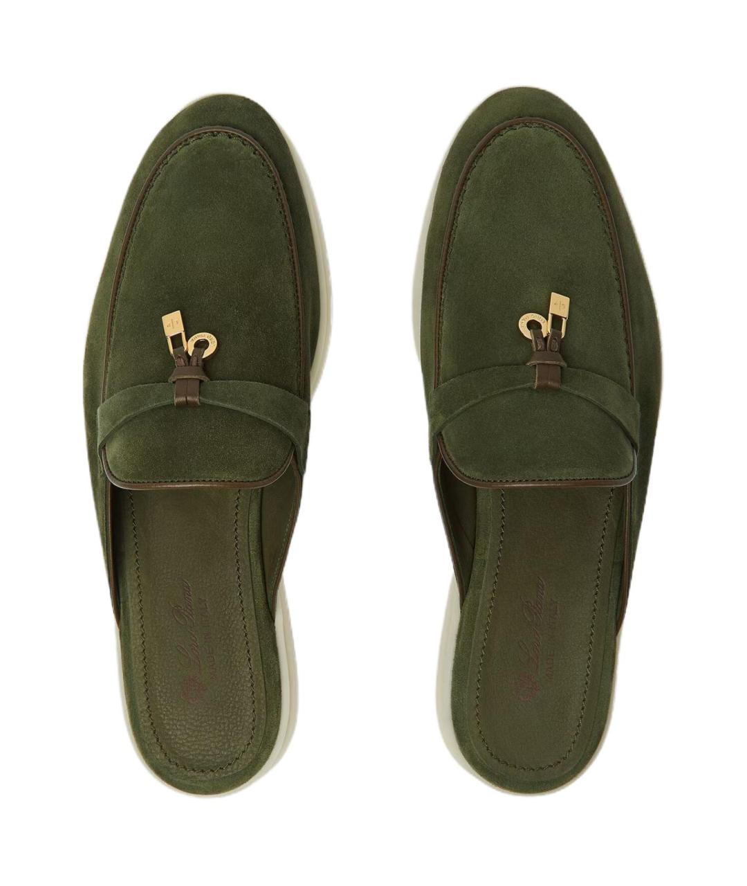 LORO PIANA Зеленые замшевые мюли, фото 5
