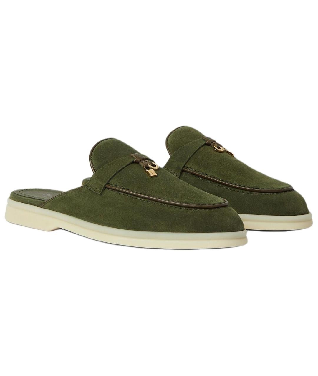 LORO PIANA Зеленые замшевые мюли, фото 3