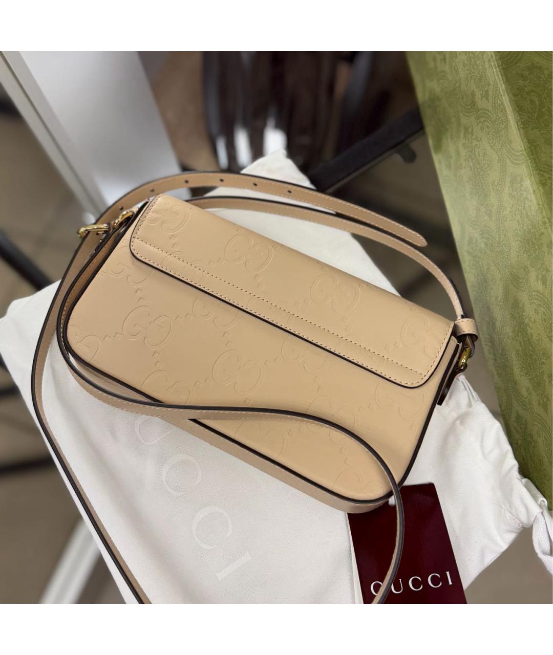 GUCCI Бежевая кожаная сумка через плечо, фото 4