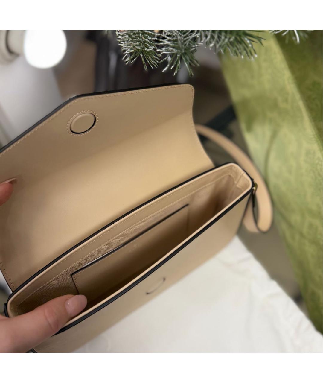 GUCCI Бежевая кожаная сумка через плечо, фото 5