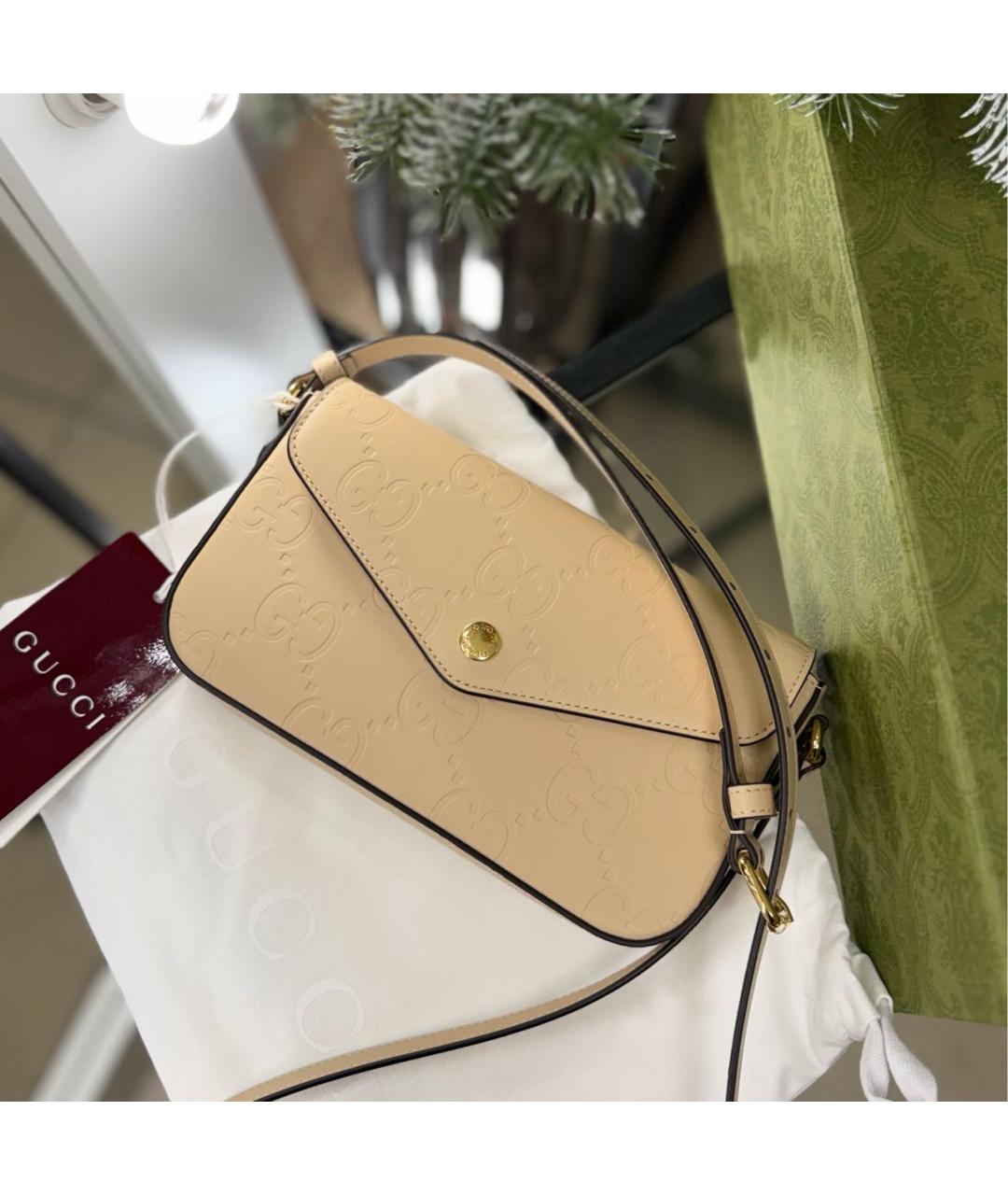 GUCCI Бежевая кожаная сумка через плечо, фото 2