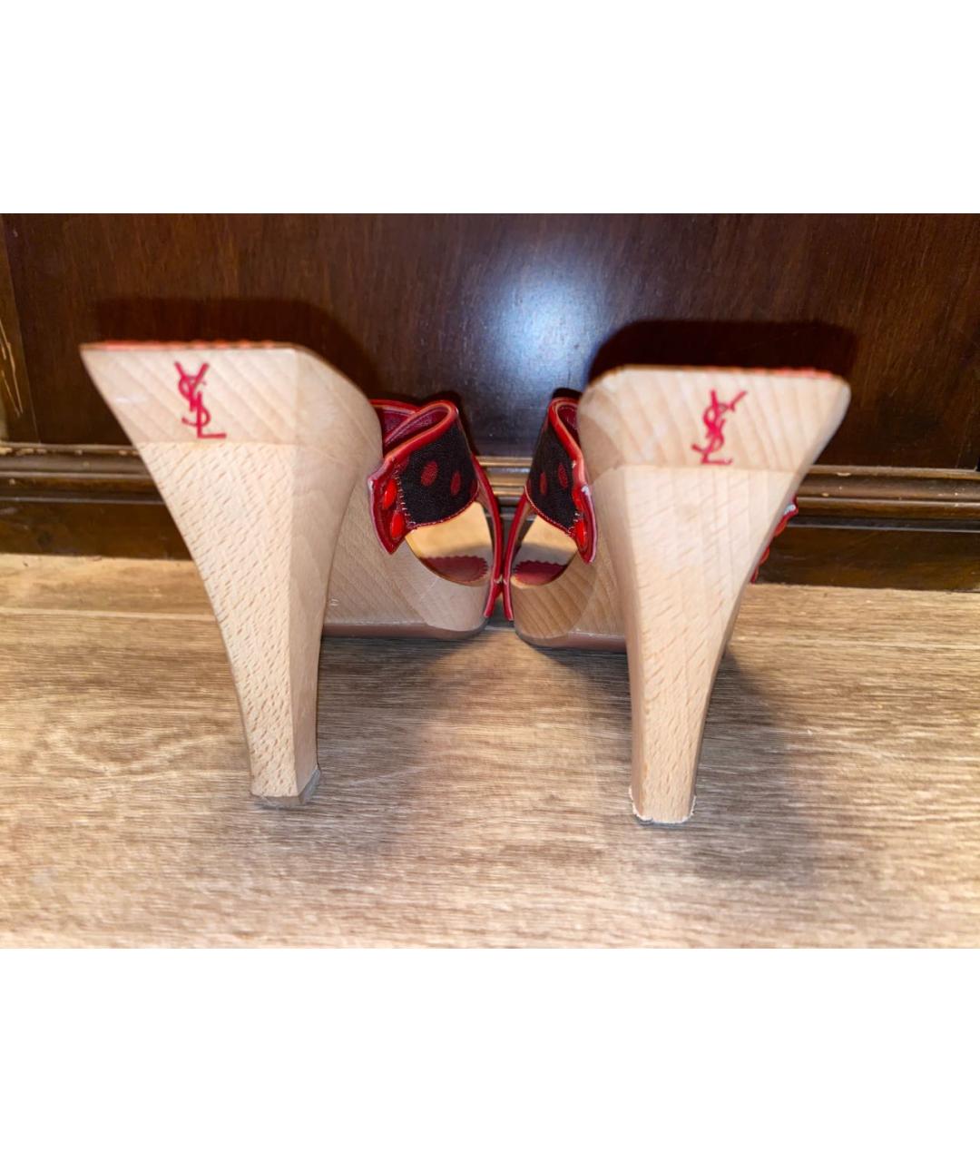 SAINT LAURENT Красные текстильные мюли, фото 4
