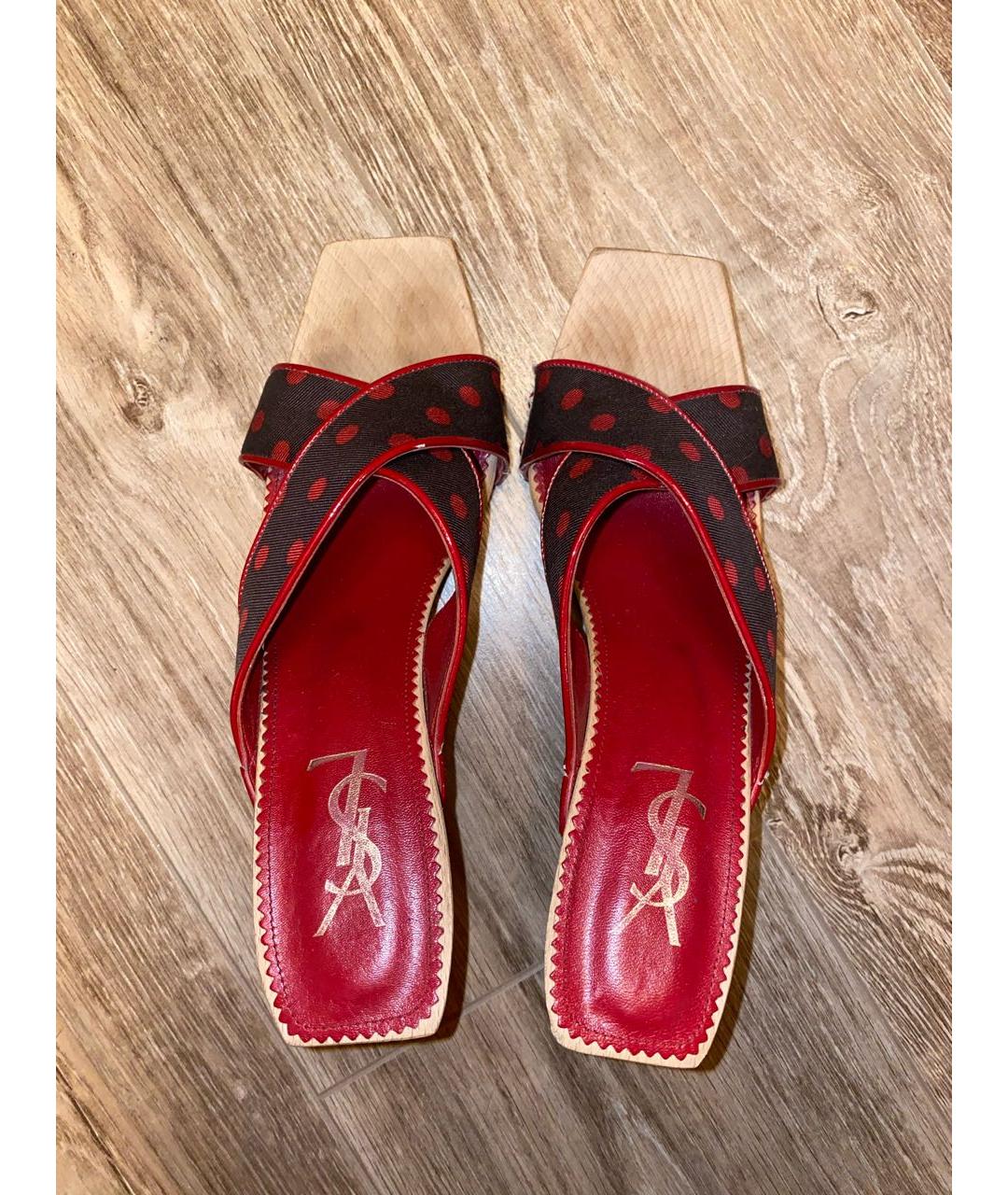 SAINT LAURENT Красные текстильные мюли, фото 3