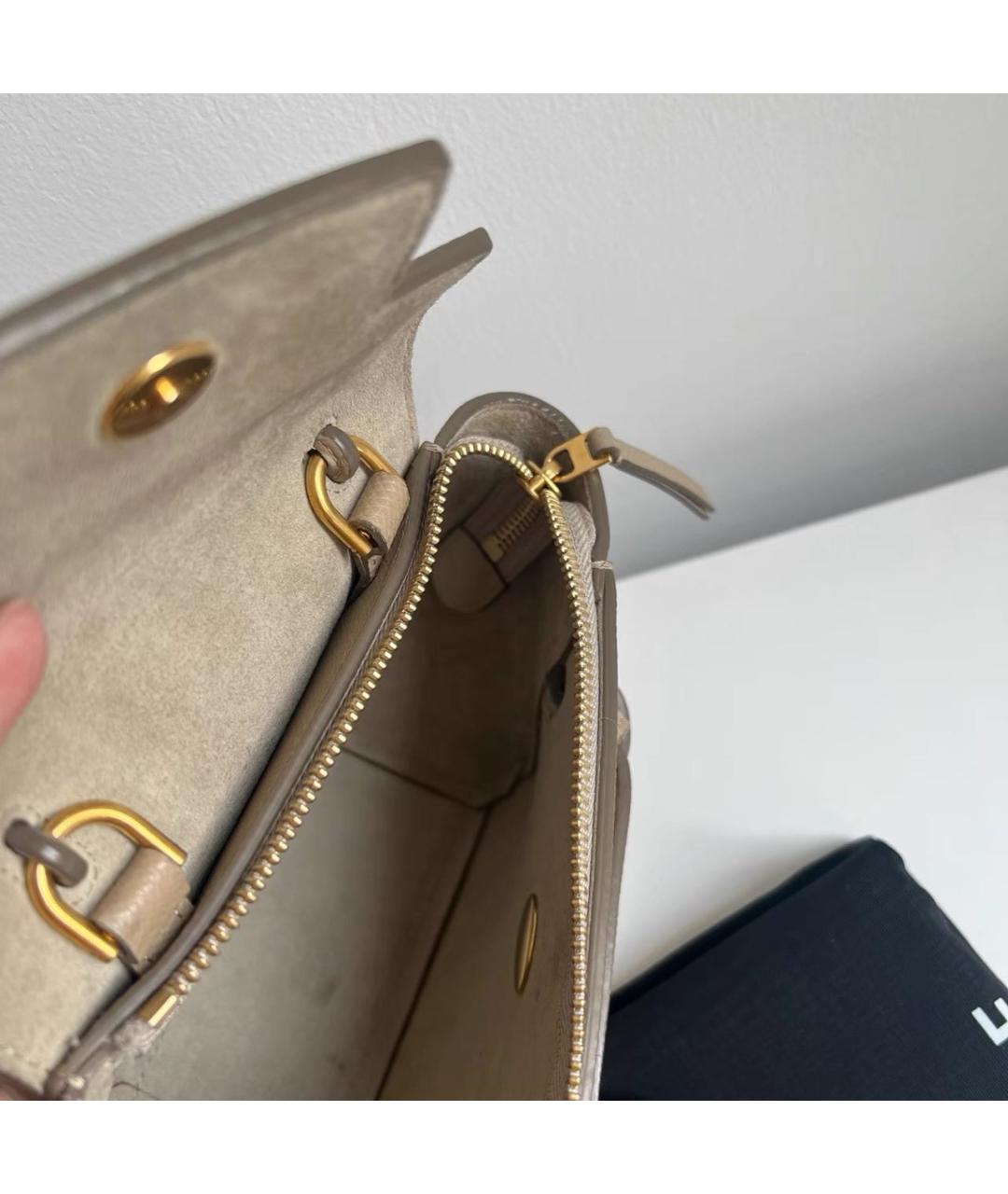 CELINE Бежевая кожаная сумка с короткими ручками, фото 6