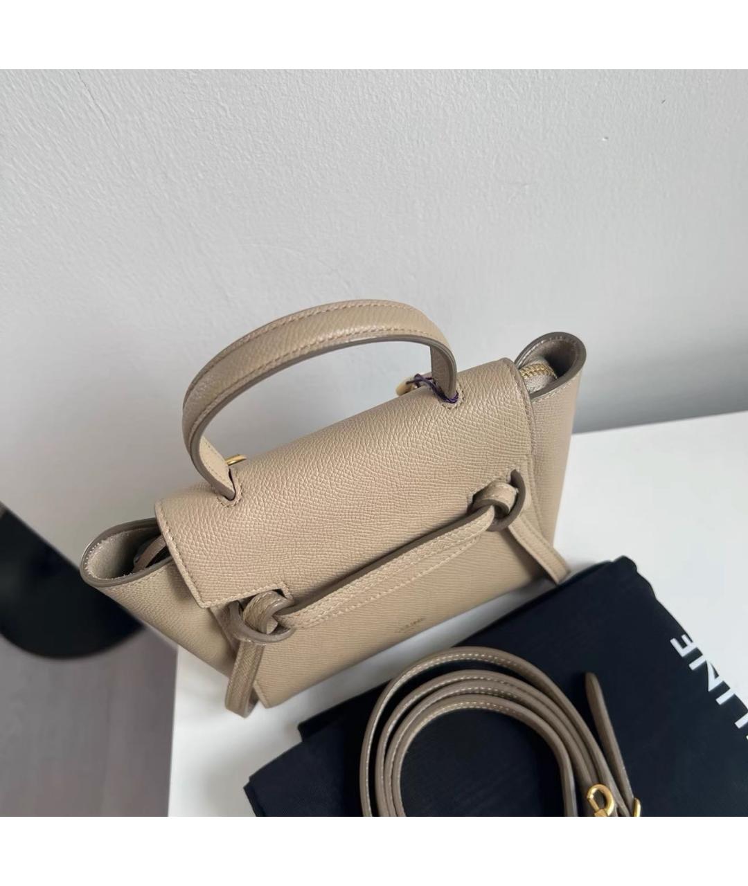 CELINE Бежевая кожаная сумка с короткими ручками, фото 2