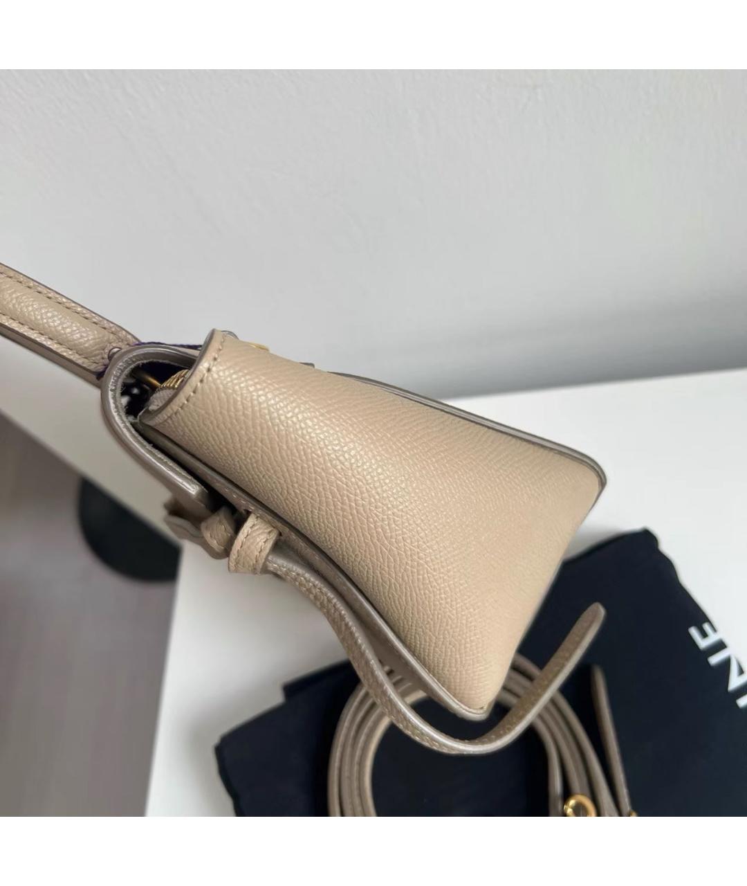 CELINE Бежевая кожаная сумка с короткими ручками, фото 3