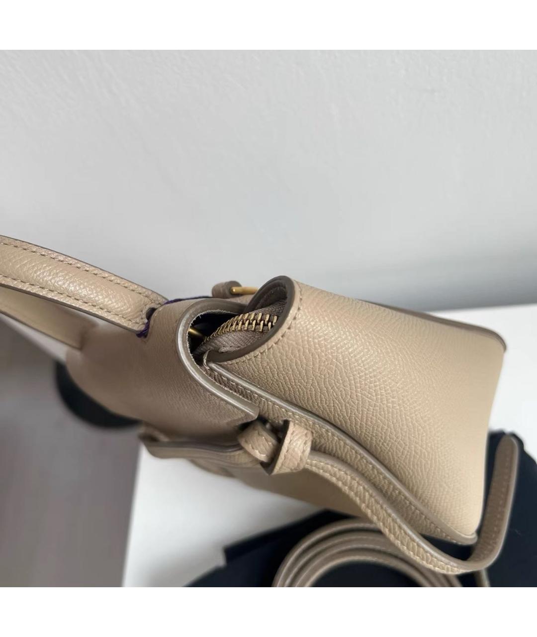 CELINE Бежевая кожаная сумка с короткими ручками, фото 4