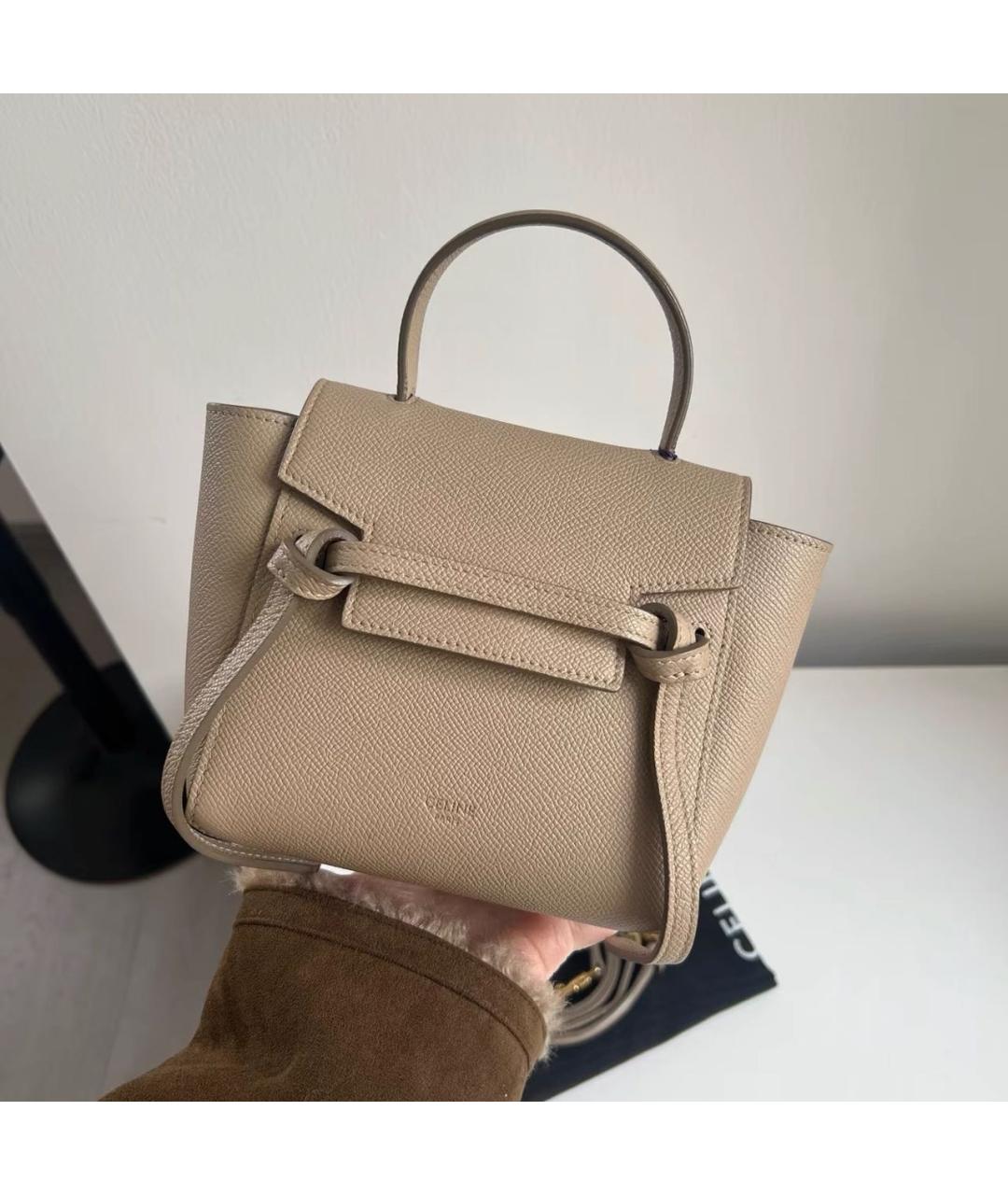 CELINE Бежевая кожаная сумка с короткими ручками, фото 8