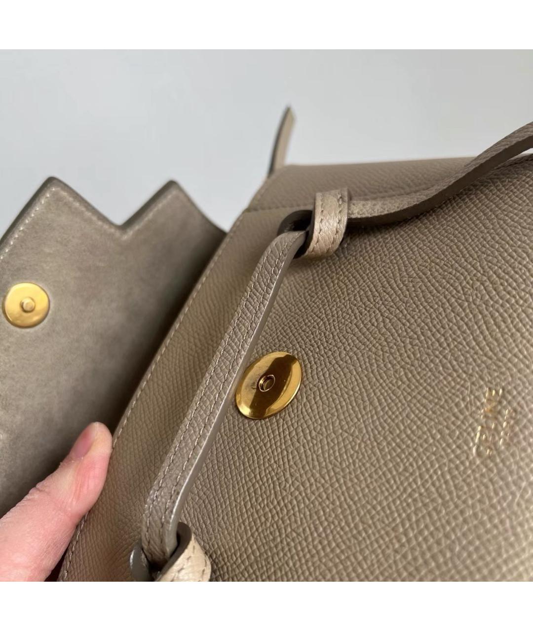 CELINE Бежевая кожаная сумка с короткими ручками, фото 7