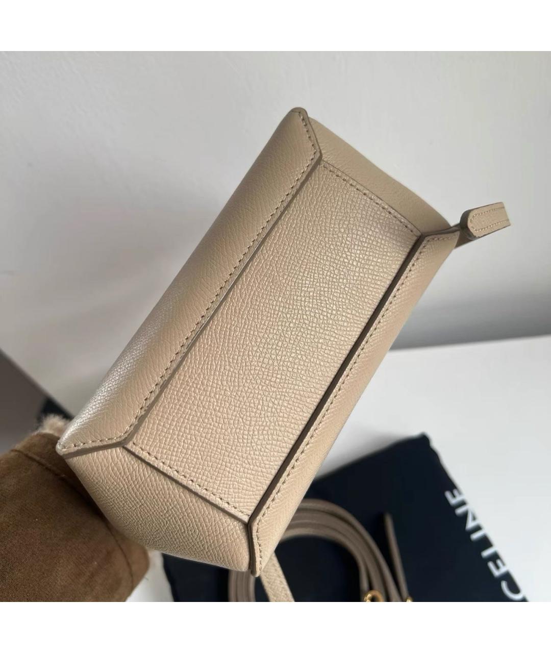 CELINE Бежевая кожаная сумка с короткими ручками, фото 5