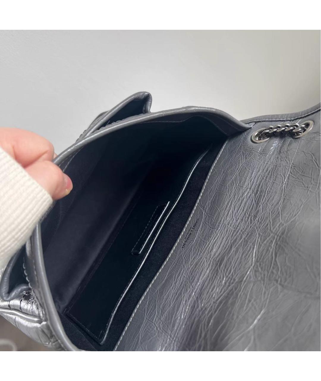 SAINT LAURENT Антрацитовая кожаная сумка через плечо, фото 8