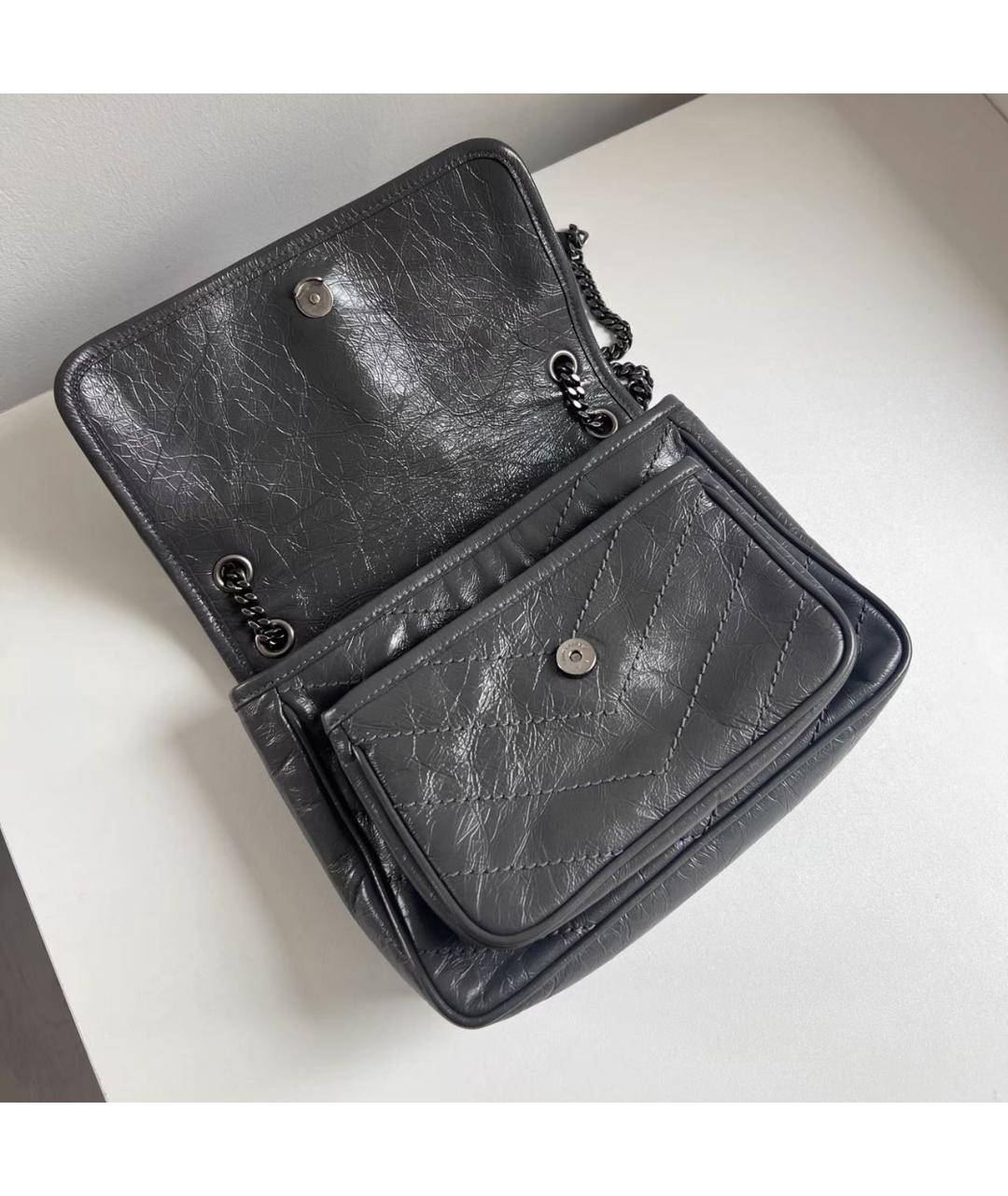 SAINT LAURENT Антрацитовая кожаная сумка через плечо, фото 7