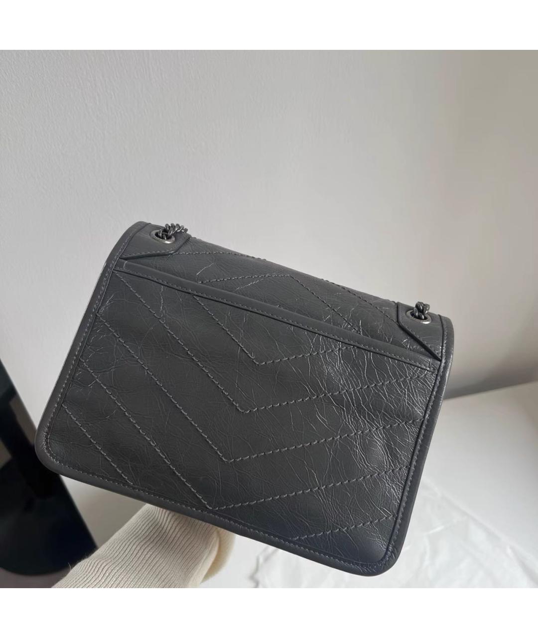 SAINT LAURENT Антрацитовая кожаная сумка через плечо, фото 2