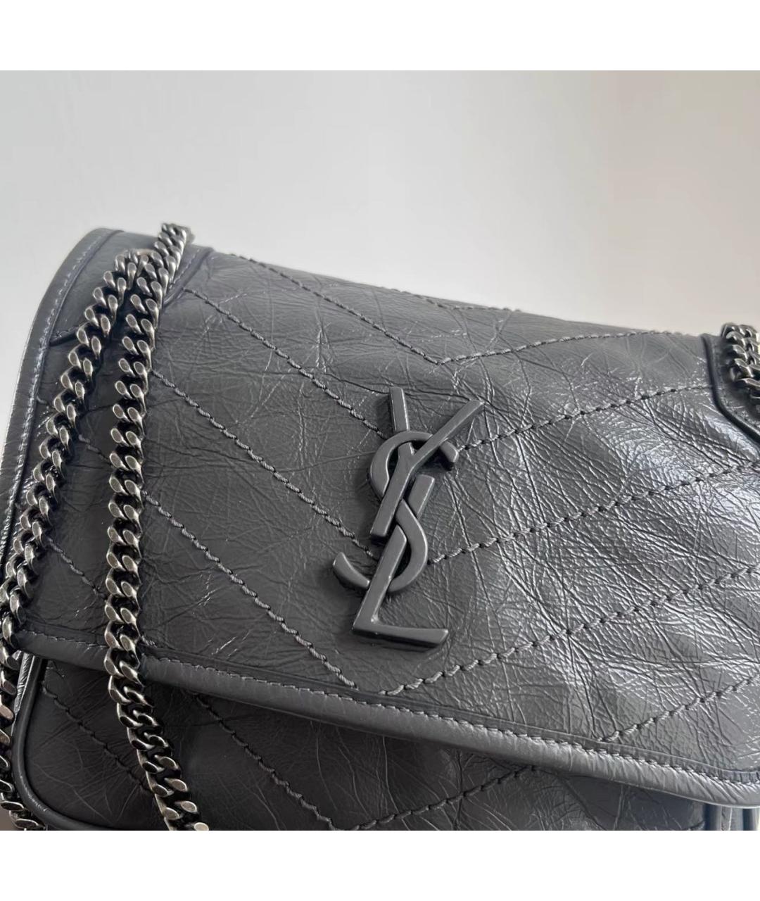SAINT LAURENT Антрацитовая кожаная сумка через плечо, фото 3