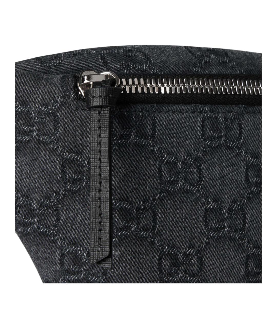 GUCCI Антрацитовая тканевая поясная сумка, фото 6