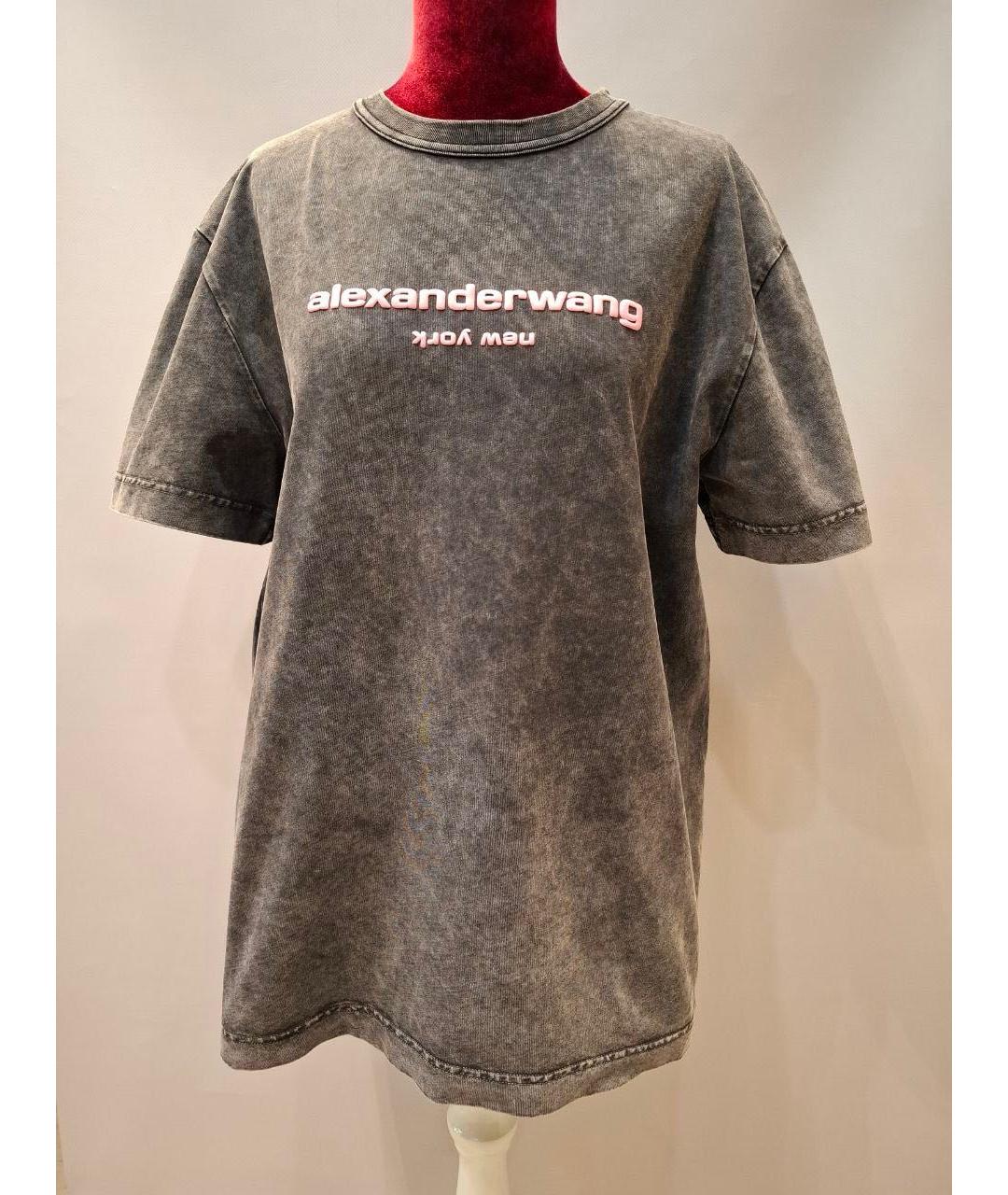 ALEXANDER WANG Антрацитовая хлопко-эластановая футболка, фото 4