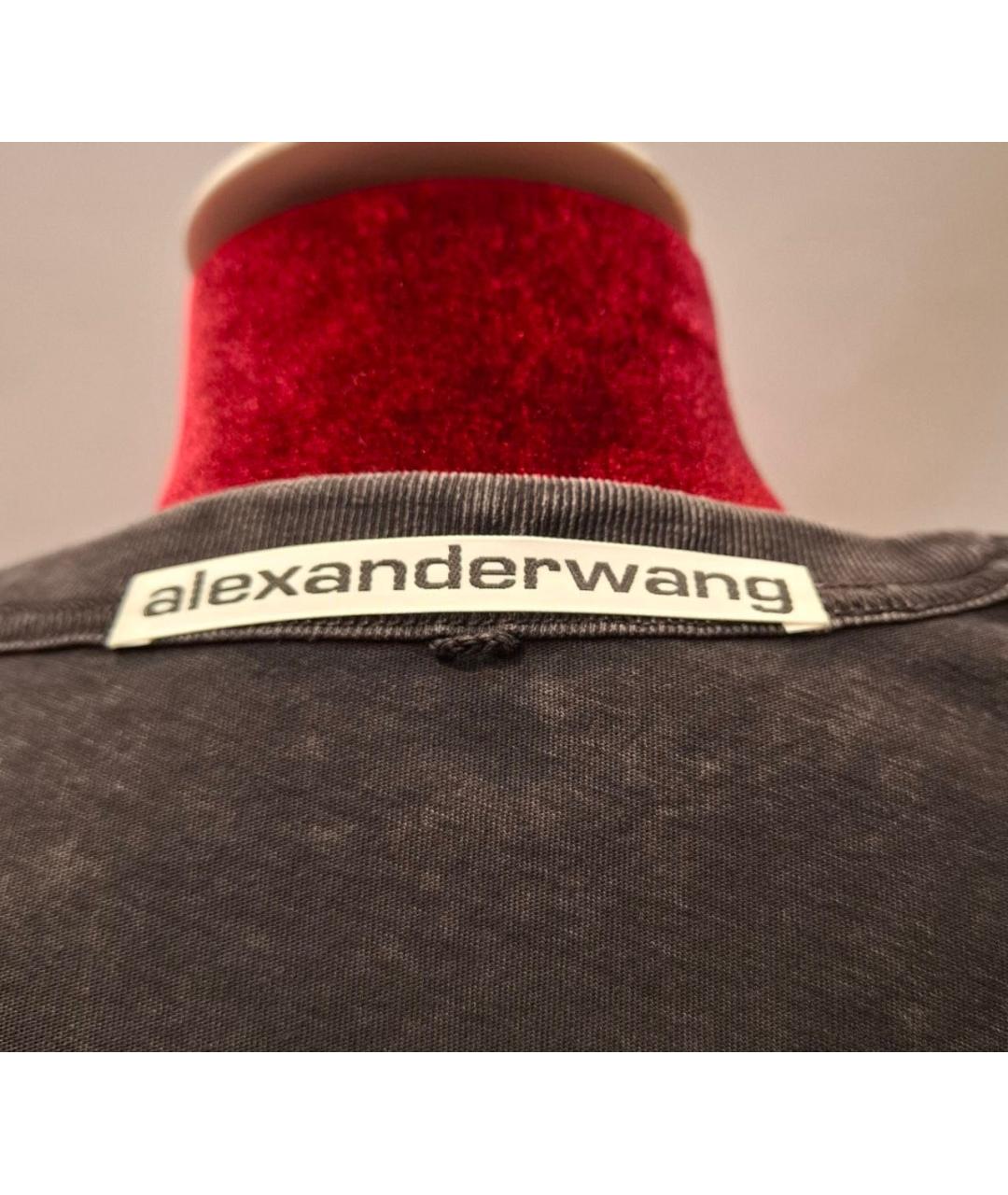 ALEXANDER WANG Антрацитовая хлопко-эластановая футболка, фото 3