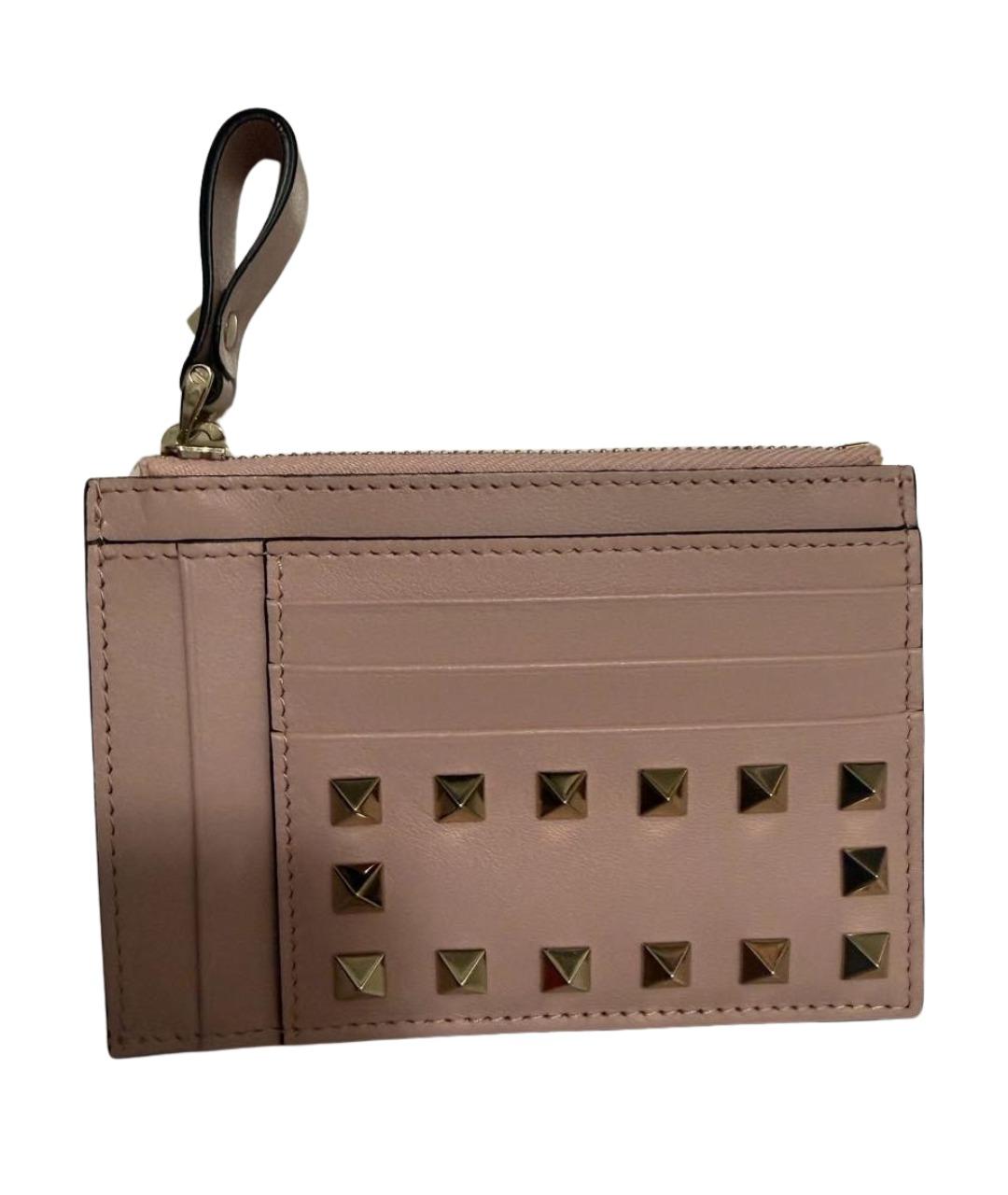 VALENTINO Розовый кожаный кардхолдер, фото 1