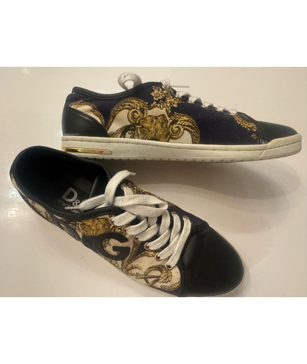 DOLCE&GABBANA Синие кожаные кеды, фото 2