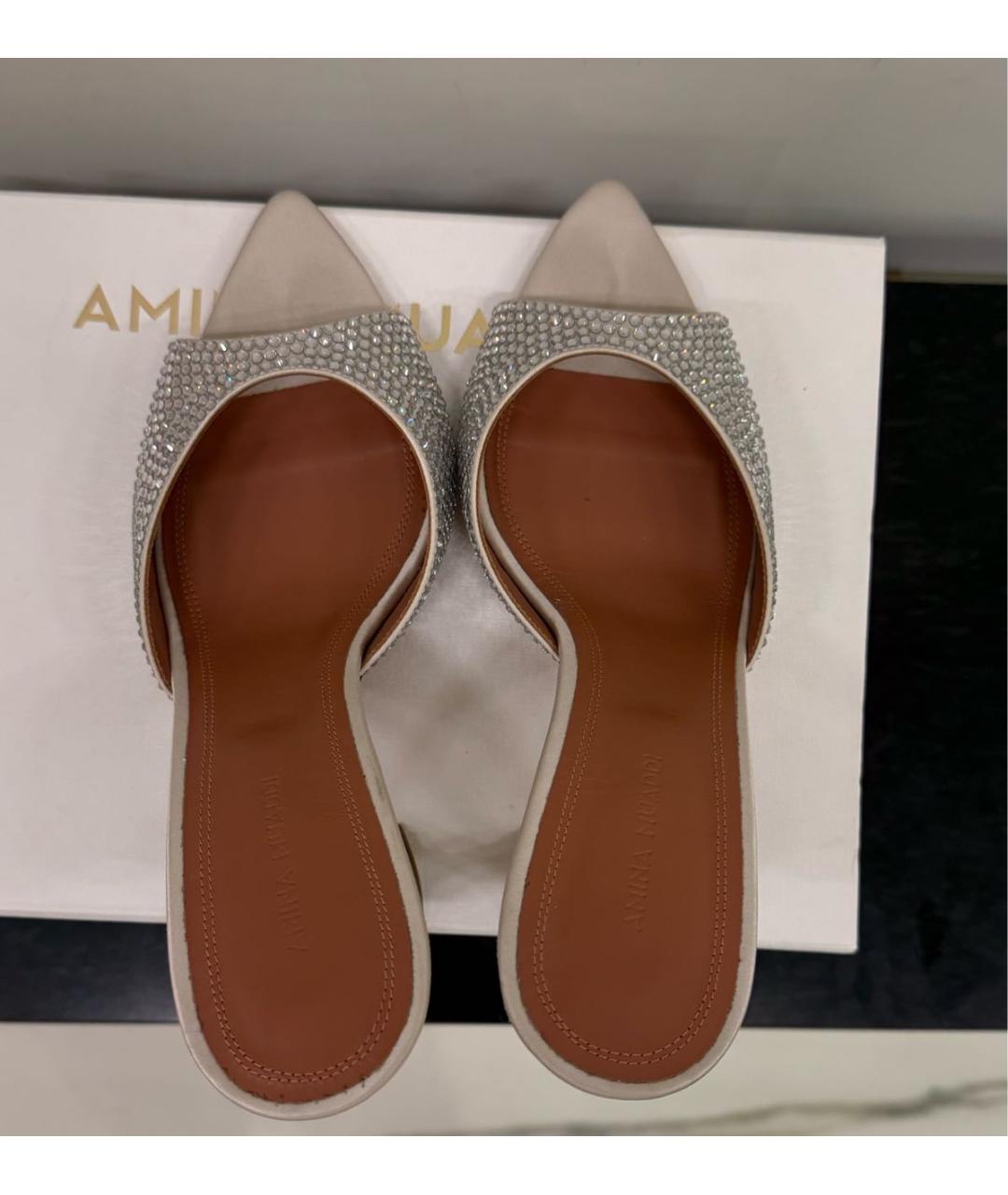 Amina Muaddi Серебряные кожаные мюли, фото 3