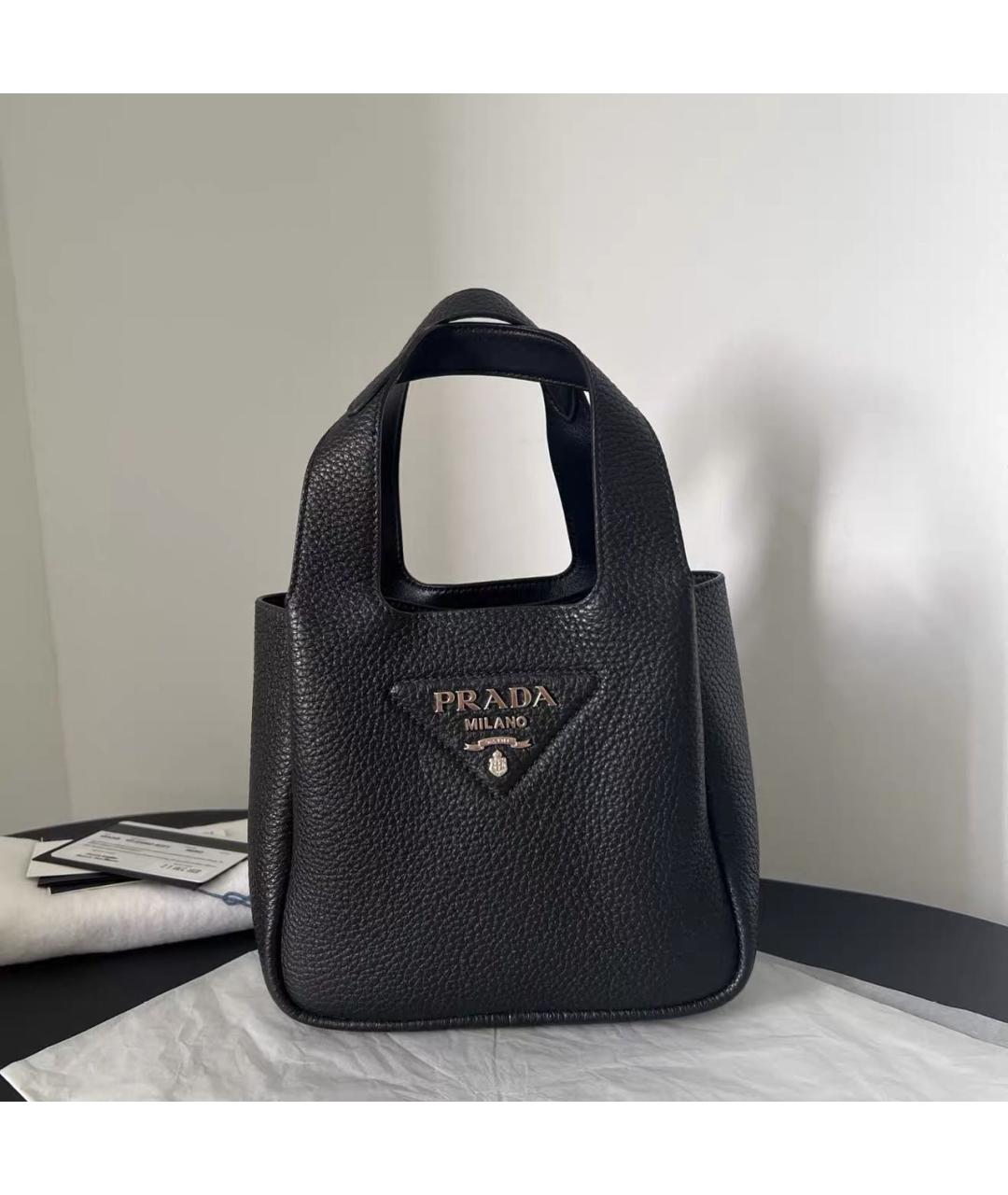 PRADA Черная кожаная сумка с короткими ручками, фото 8