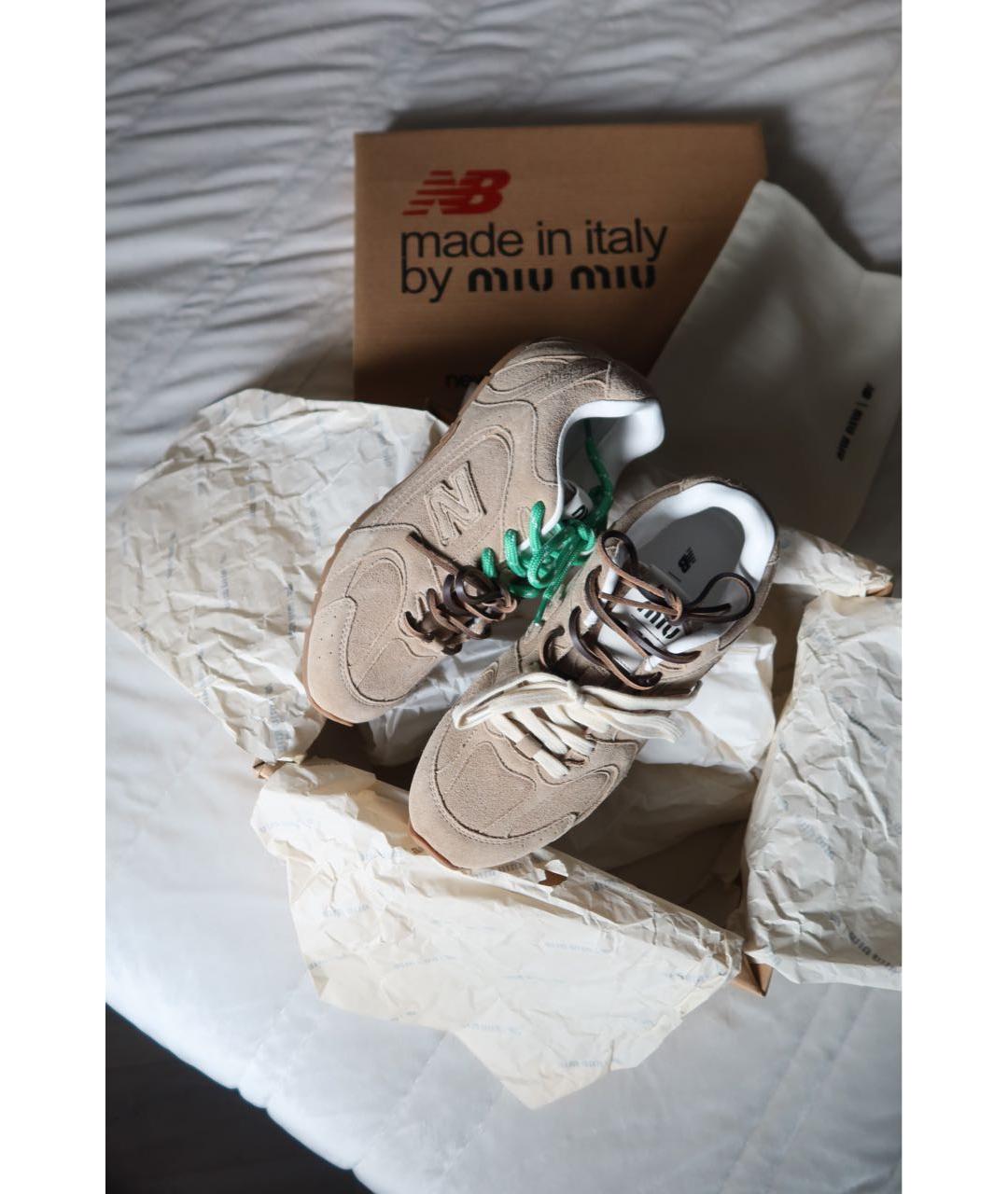 MIU MIU Бежевые замшевые кроссовки, фото 3