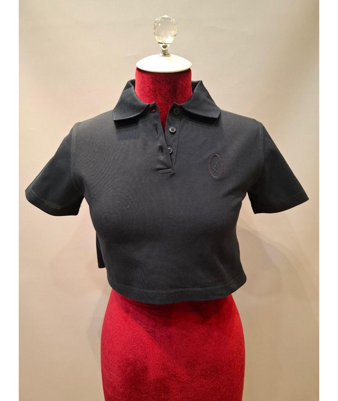 SAINT LAURENT Темно-синяя хлопковая футболка, фото 4