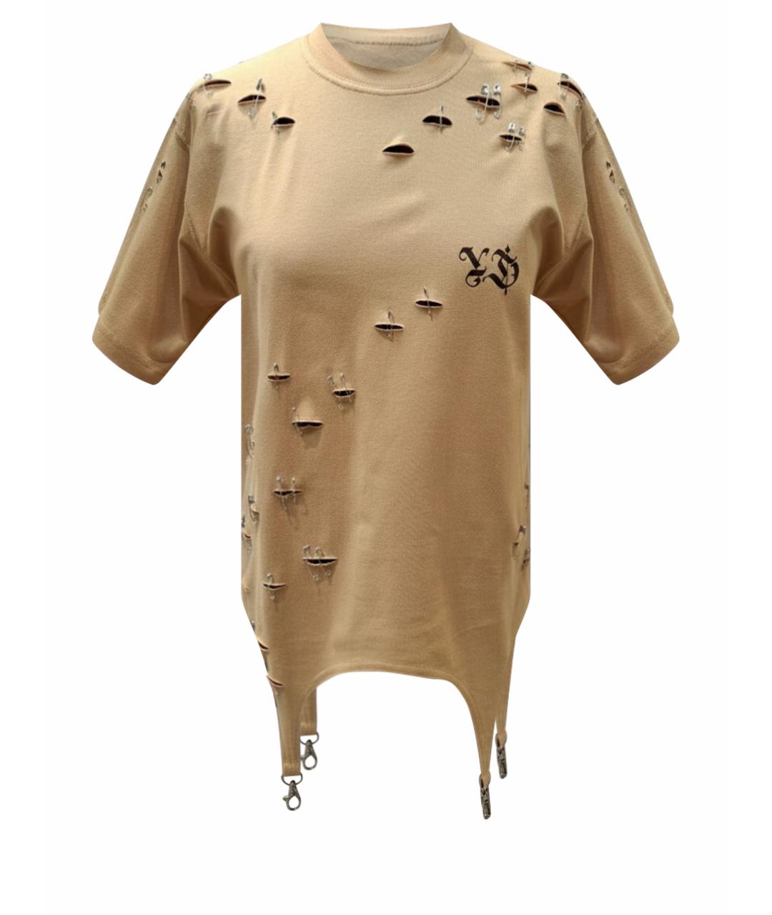 YANA RASKOVALOVA Бежевая хлопковая футболка, фото 1