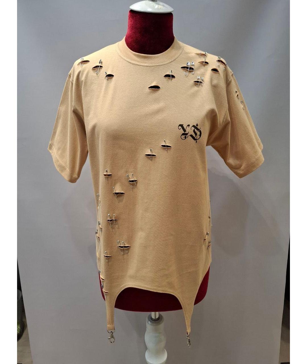 YANA RASKOVALOVA Бежевая хлопковая футболка, фото 4