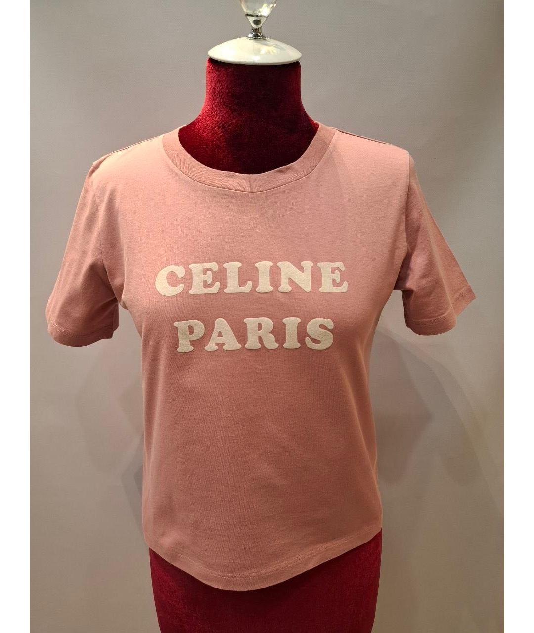 CELINE Коралловая хлопковая футболка, фото 4