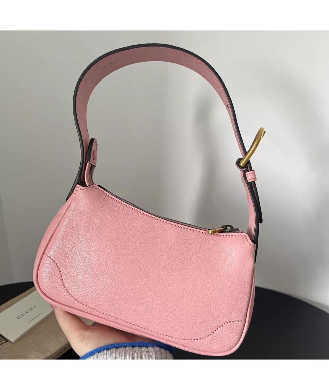 GUCCI Розовая кожаная сумка с короткими ручками, фото 2